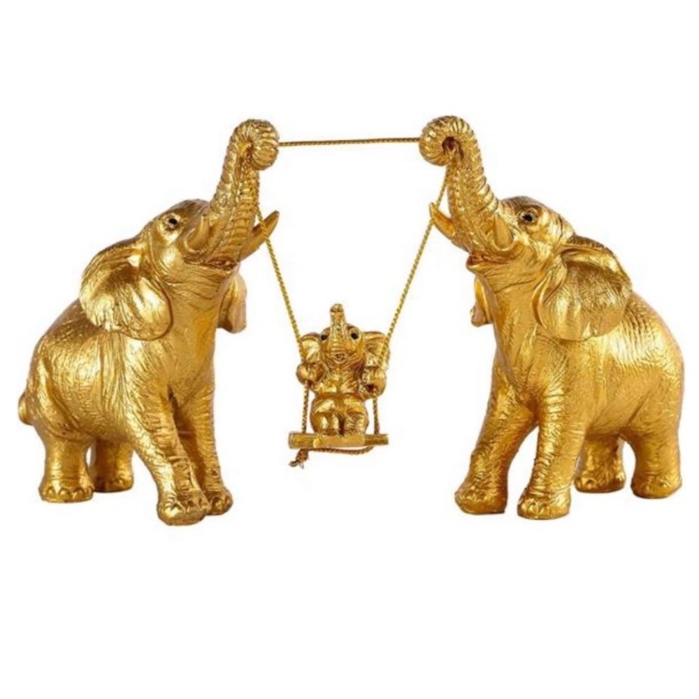 NEW - Gold Elephant Family Decor Figurine Statue Good Luck Gift